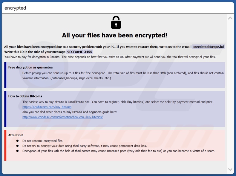 Notatka z żądaniem okupu ransomware (info.hta)