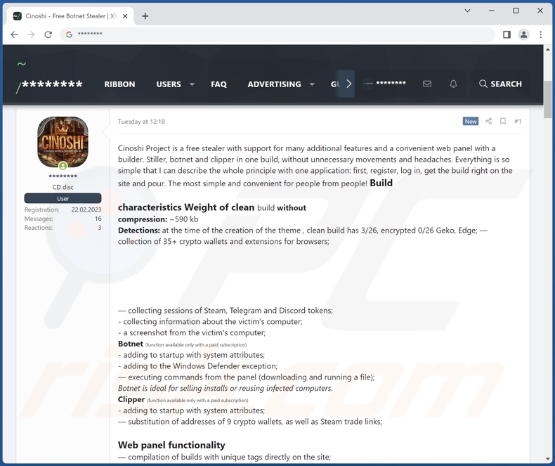 Malware złodziej Cinoshi promowane online