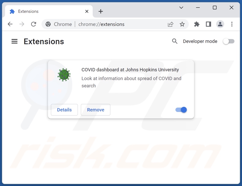 Usuwanie rozszerzeń powiązanych z COVID Dashboard z Google Chrome