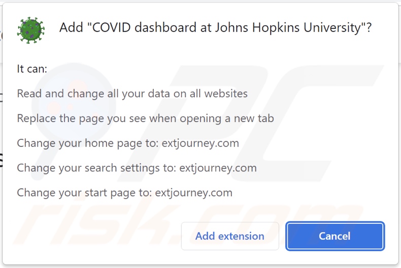 Porywacz przeglądarki COVID Dashboard proszący o pozwolenia
