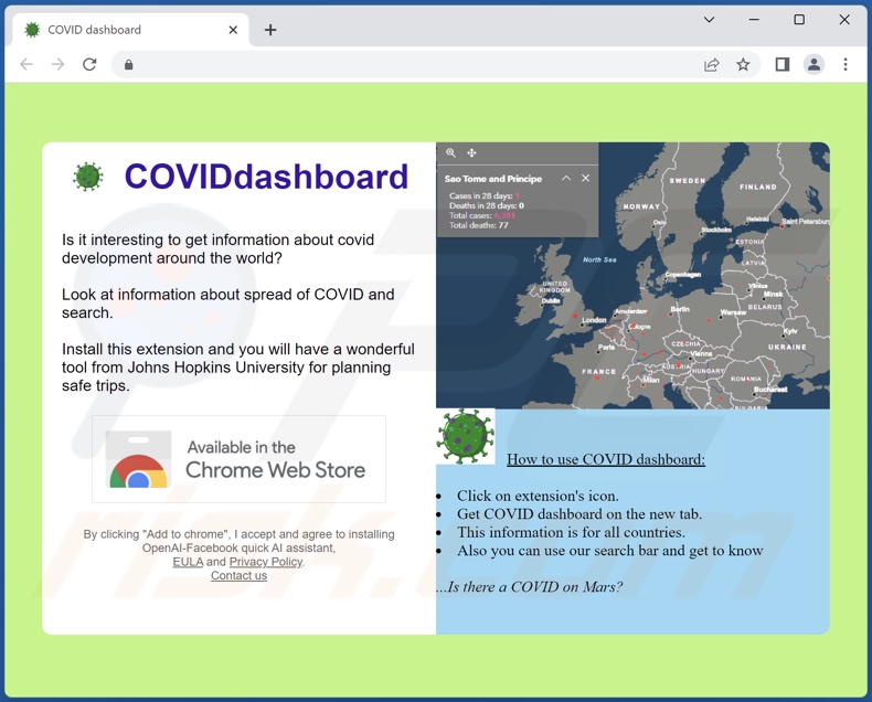Witryna używana do promowania porywacza przeglądarki COVID Dashboard