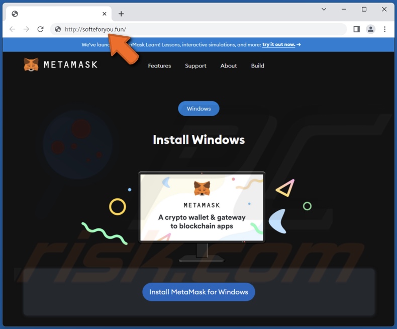 Fałszywa witryna kryptowalutowa (MetaMask) używana do dystrybucji malware złodziej ImBetter