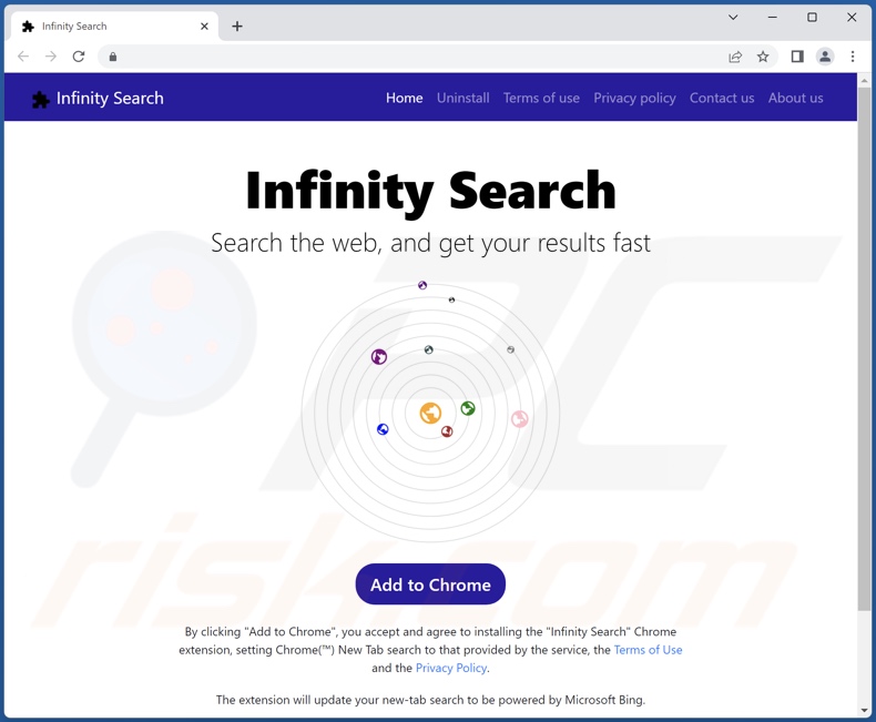 Witryna używana do promowania porywacza przeglądarki Infinity Search