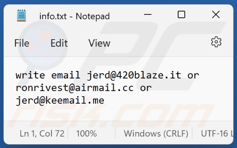 Plik tekstowy ransomware Jerd (info.txt)