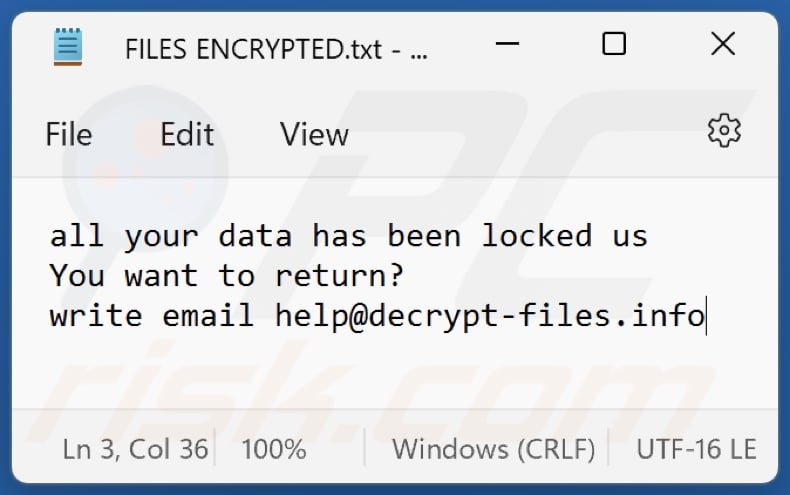Plik tekstowy ransomware Like (Dharma) (FILES ENCRYPTED.txt)