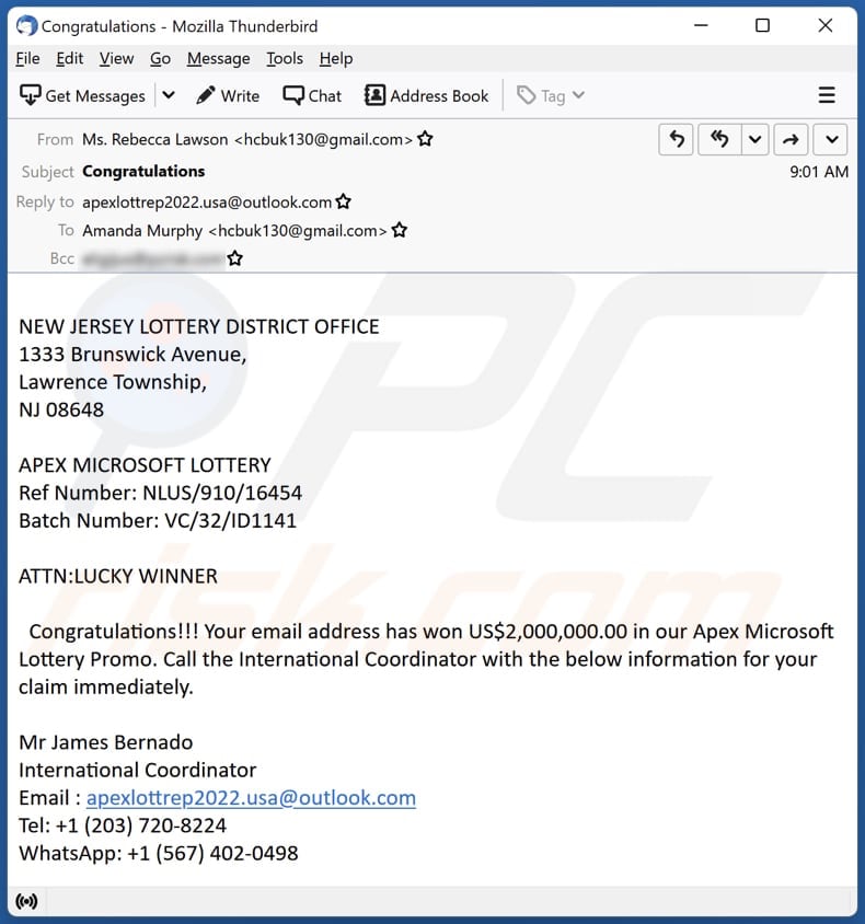 E-mailowa kampania spamowa Microsoft Lottery
