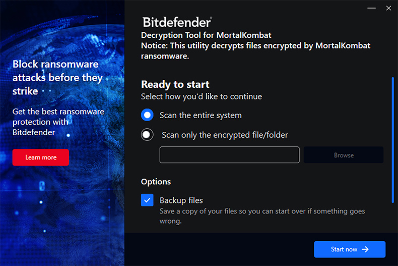 Narzędzie odszyfrowania ransomware MortalKombat od Bitdefender