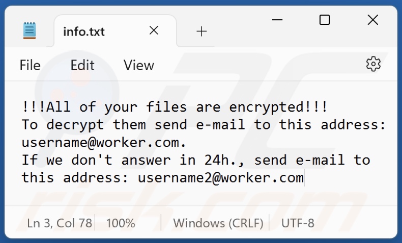 Plik tekstowy ransomware Usr (info.txt)