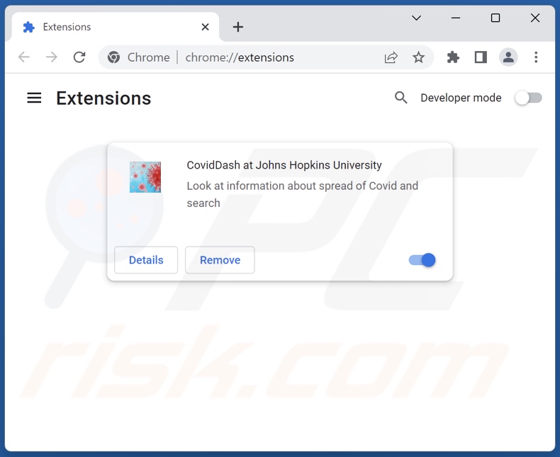 Usuwanie rozszerzeń powiązanych z coviddashboard.extjourney.com z Google Chrome