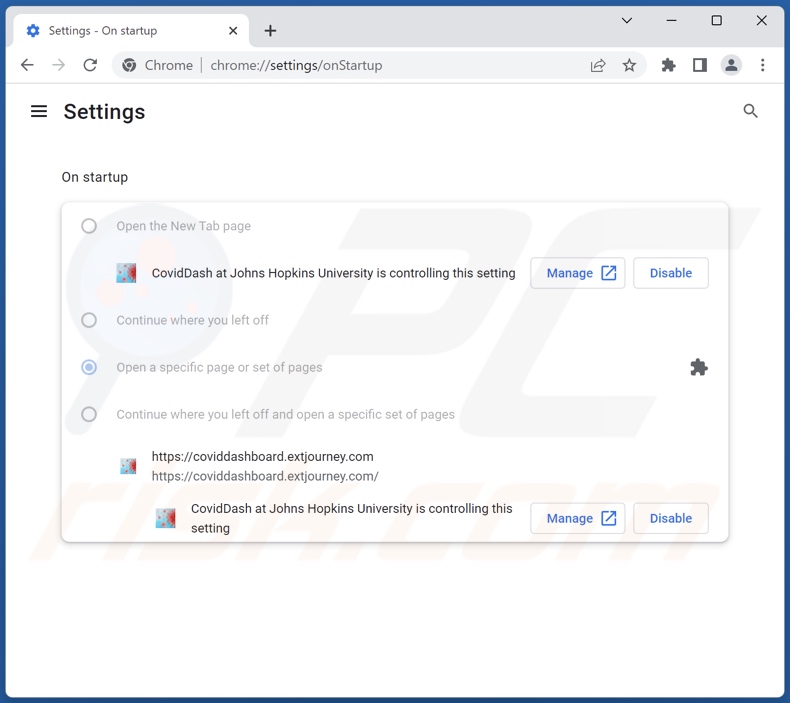 Usuwanie coviddashboard.extjourney.com ze strony domowej Google Chrome