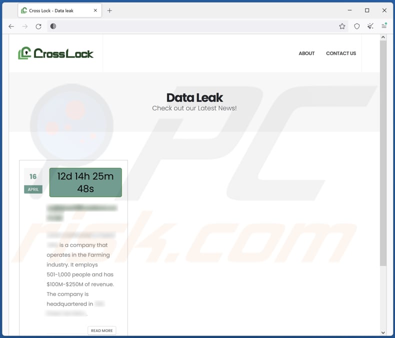 Strona z wyciekiem danych ransomware Crosslock