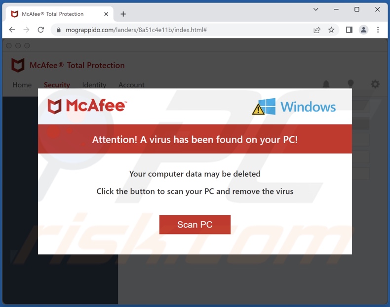 Oszustwo McAfee - A Virus Has Been Found On Your PC!