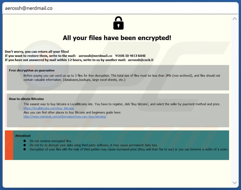 Okno pop-up ransomware Rea