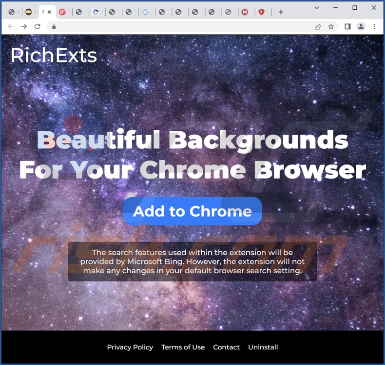 Witryna używana do promowania porywacza przeglądarki RichExts