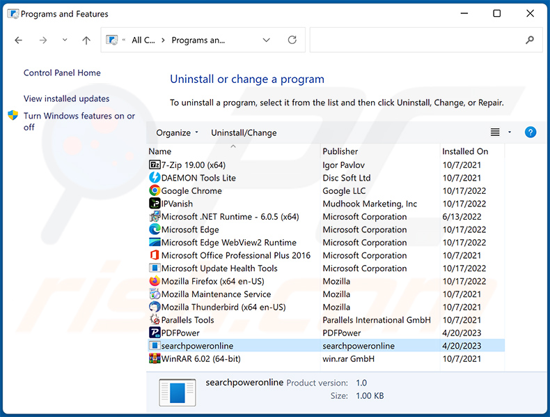Odinstalowanie porywacza przeglądarki searchpoweronline.com poprzez Panel sterowania