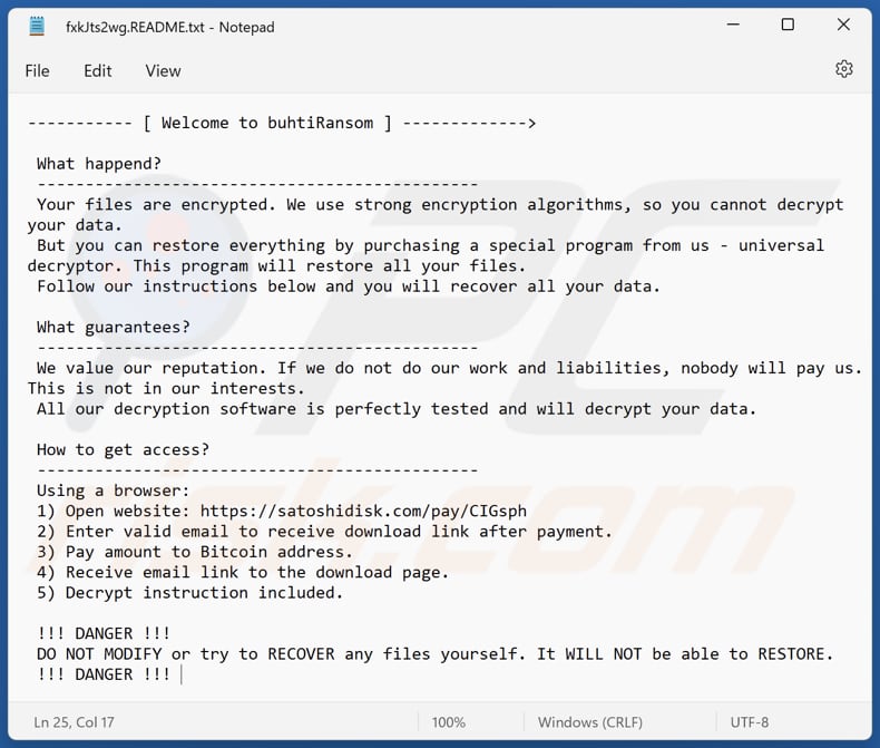 Plik tekstowy ransomware Buhti ((ID_ofiary].README.txt)