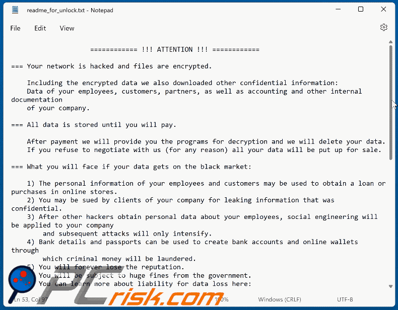 Notatka z żądaniem okupu ransomware crYptA3 (readme_for_unlock.txt)