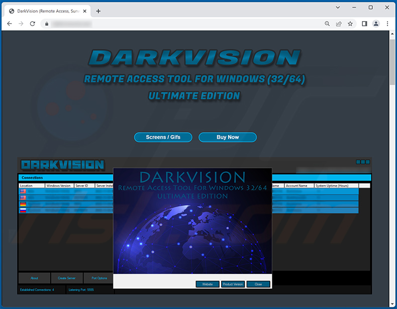 Witryna używana do promowania RAT DarkVision