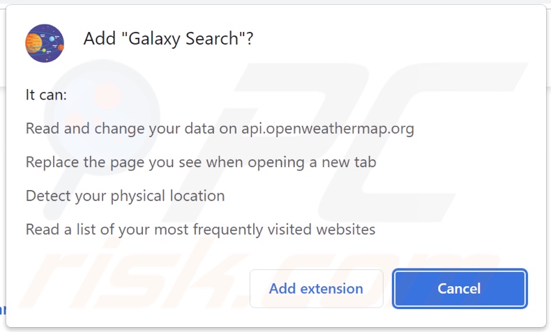 Porywacz przeglądarki Galaxy Search proszący o pozwolenia
