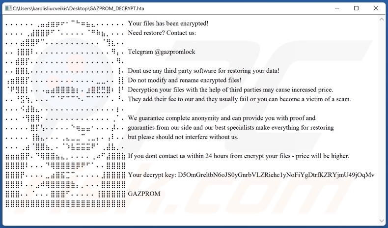 Plik html ransomware GAZPROM (DECRYPT_GAZPROM.html)