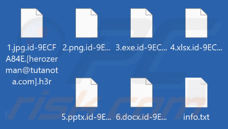 Pliki zaszyfrowane przez ransomware H3r (rozszerzenie .h3r)