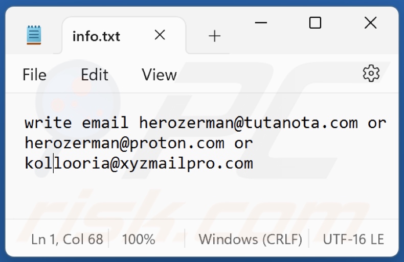 Plik tekstowy ransomware H3r (info.txt)