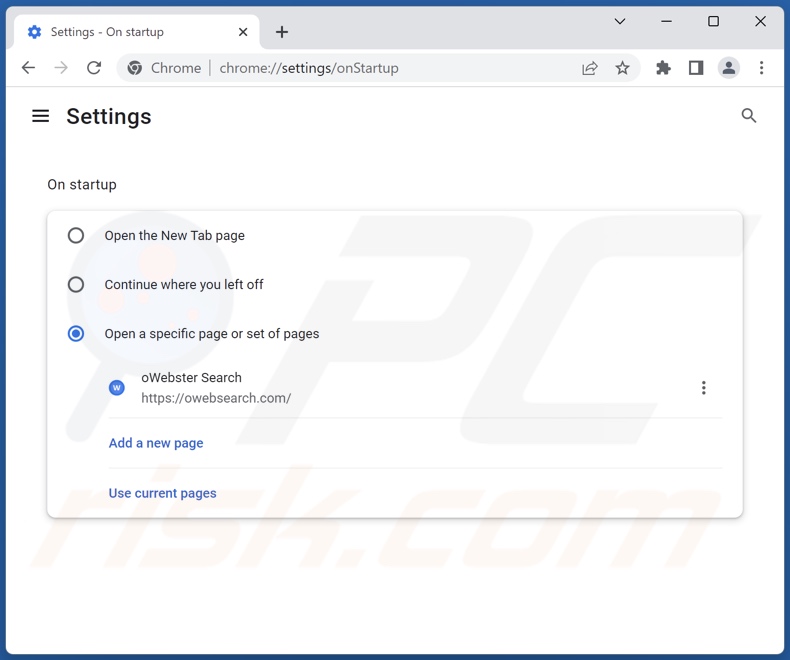 Usuwanie owebsearch.com ze strony domowej Google Chrome