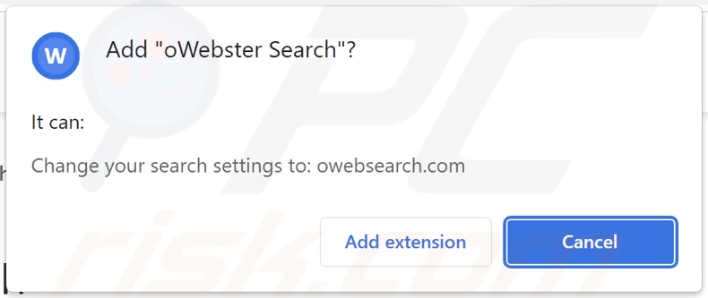 Porywacz przeglądarki oWebster Search proszący o pozwolenia