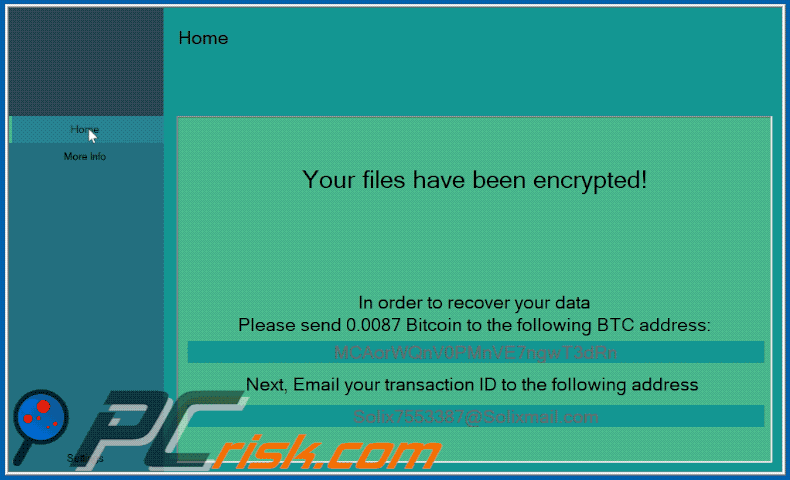 Notatka z żądaniem okupu ransomware Solix (pop-up) GIF