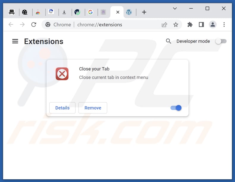 Usuwanie adware Close your Tab z Google Chrome krok 2