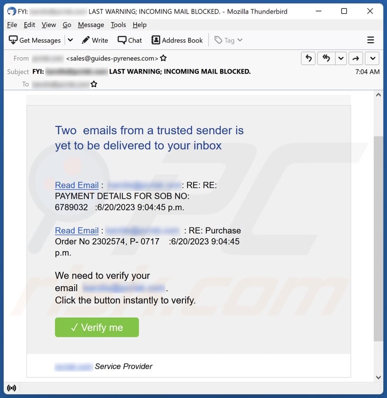 E-mailowa kampania spamowa Emails From A Trusted Sender