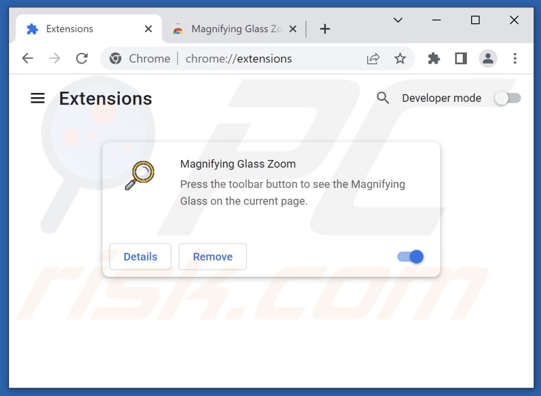Usuwanie adware Magnifying Glass Zoom z Google Chrome krok 2