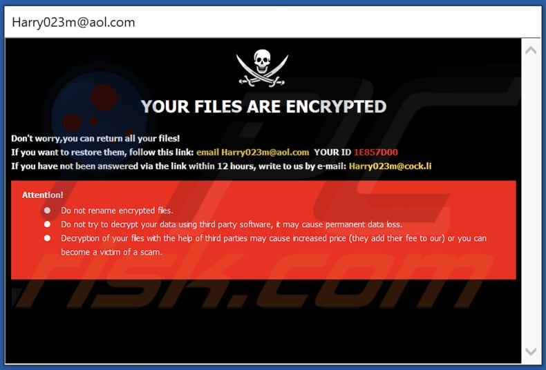 Okno pop-uop ransomware NBR