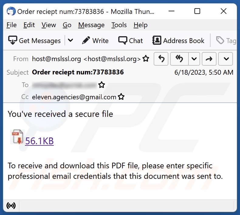 E-mailowa kampania spamowa You've Received A Secure File