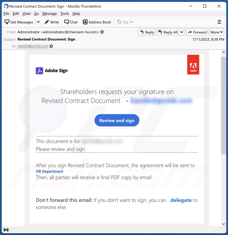 E-mailowa kampania spamowa Adobe Sign