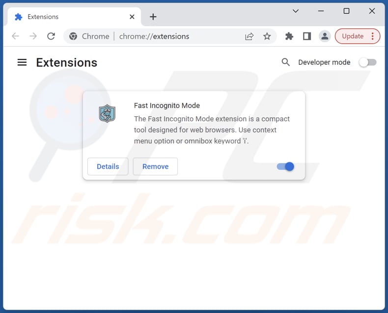 Usuwanie adware Fast Incognito Mode z Google Chrome krok 2