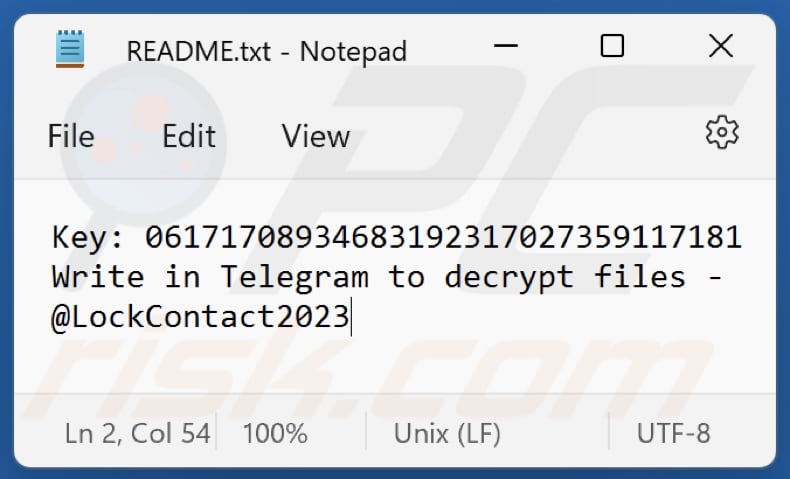 Plik tekstowy ransomware LOCK2023 (README.txt)