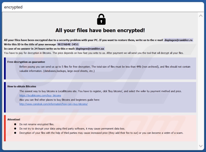 Notatka z żądaniem okupu ransomware Lucky (info.hta)