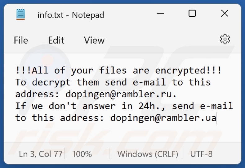 Plik tekstowy ransomware Lucky (info.txt)