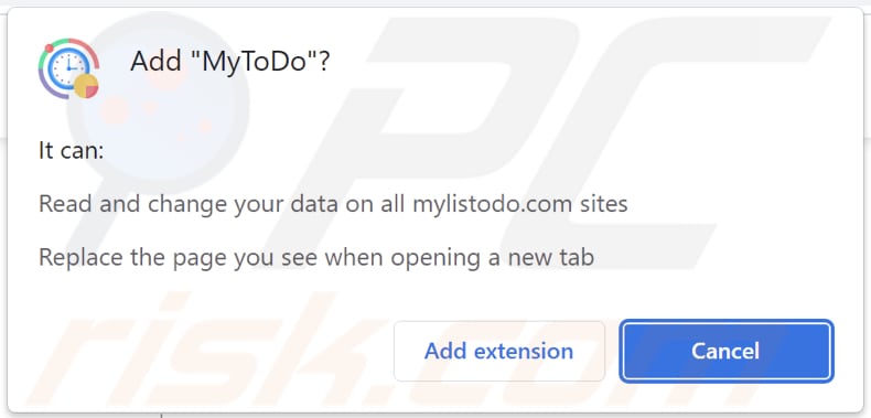Porywacz przeglądarki MyToDo proszący o pozwolenia