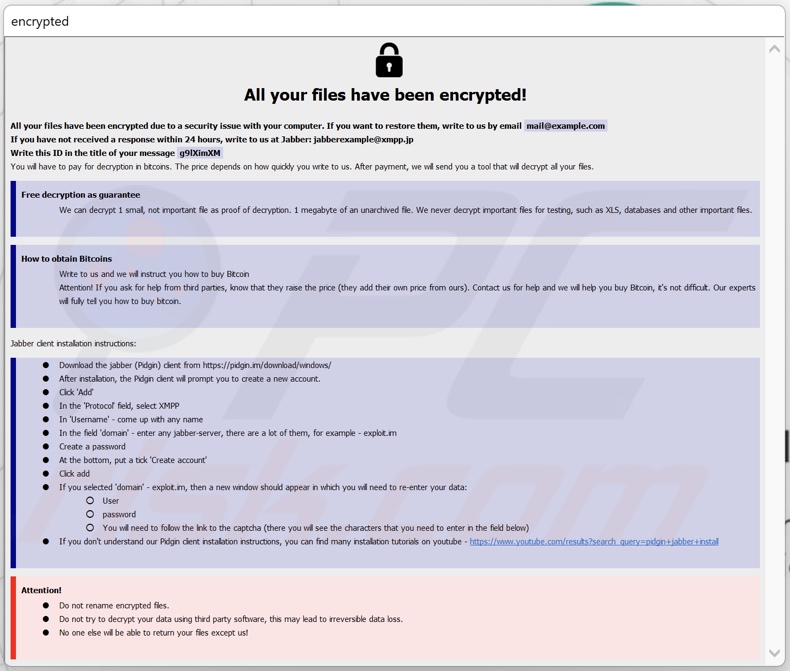 Notatka z żądaniem okupu ransomware SophosEncrypt (information.hta)