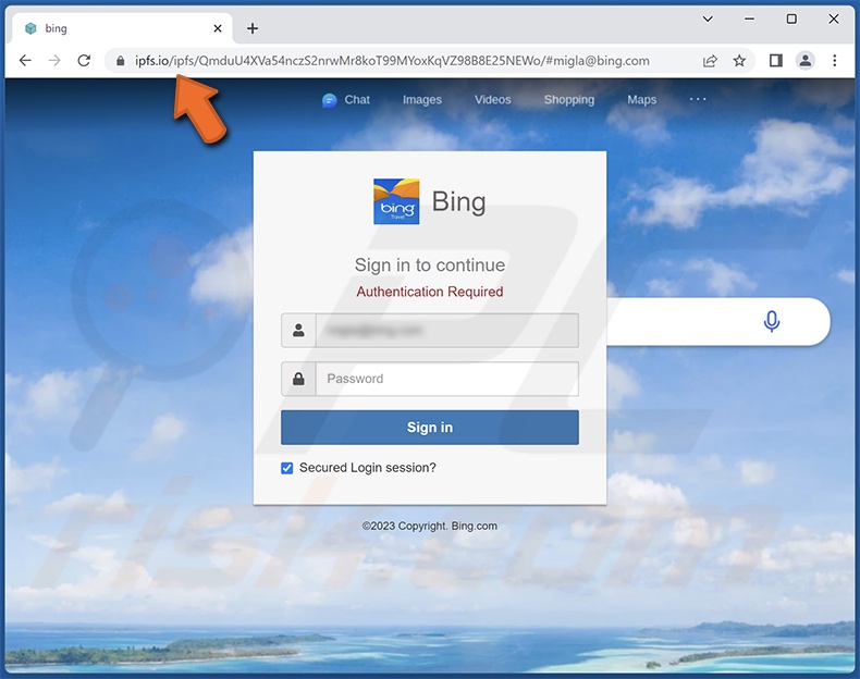 Strona phishingowa promowana przez oszukańczy e-mail Two-Factor Verification