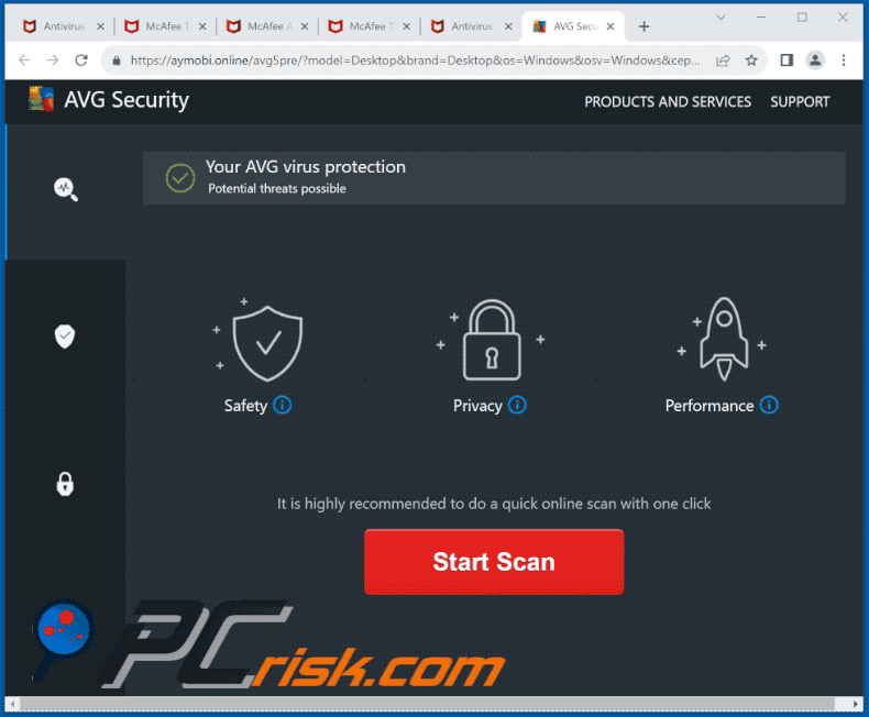 Wygląd oszustwa AVG Security