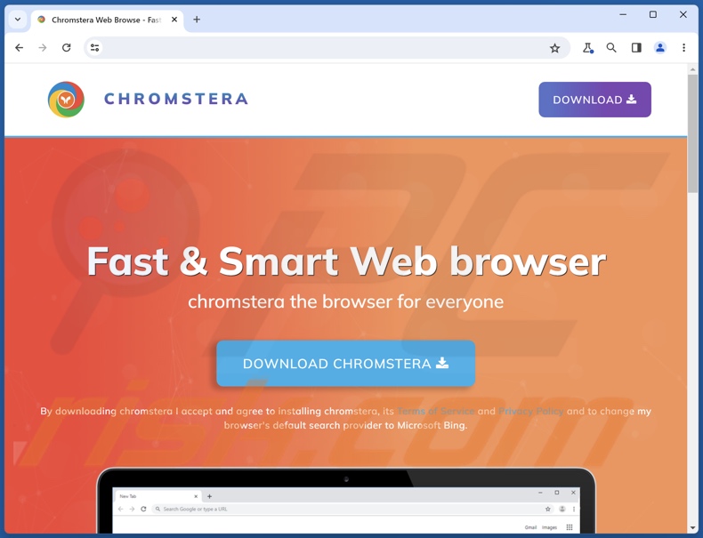 Witryna promująca przeglądarkę Chromstera