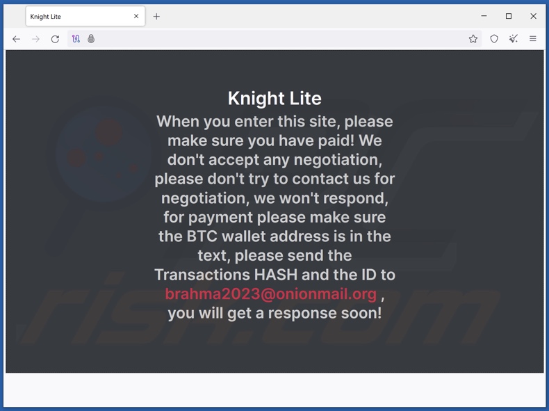 Witryna Tor ransomware Knight