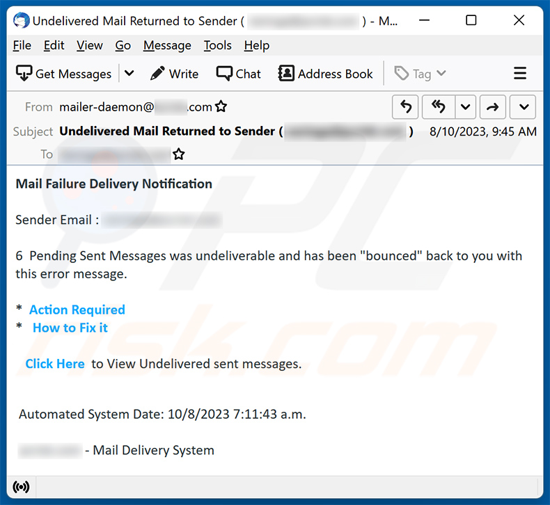 Oszukańczy e-mail Mail Delivery Failure (2023-08-11)