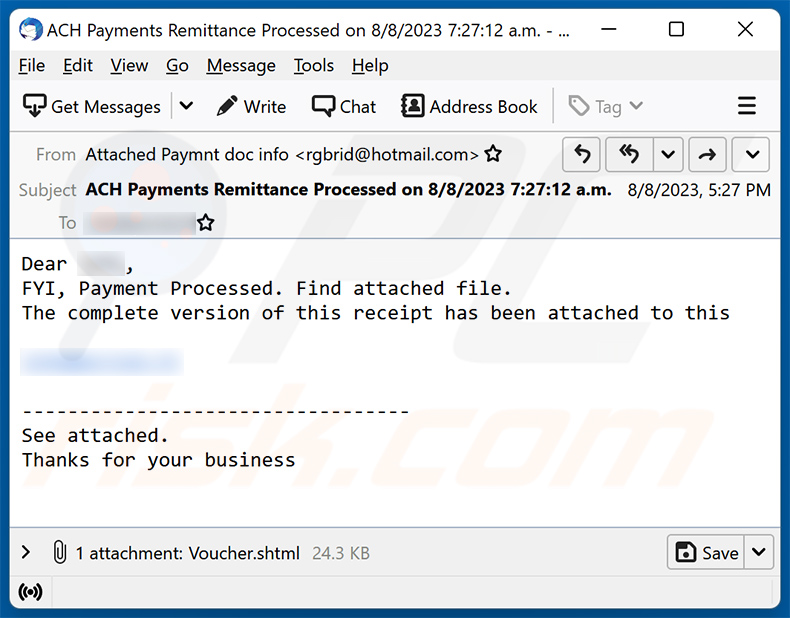 Payment Processed email oszustwo (2023-08-11)