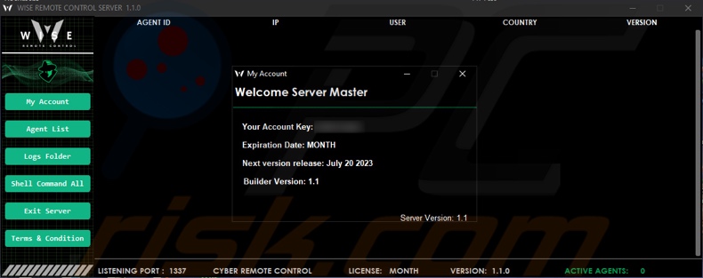 Panel administracyjny malware złodziej Wise Remote