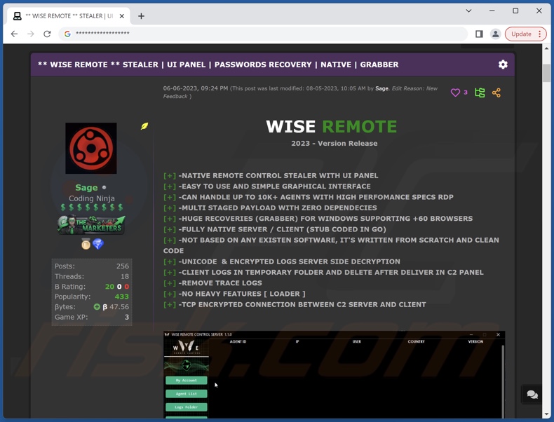Malware złodziej Wise Remote promowane online