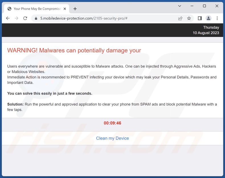 Strona tła oszustwa YOUR DEVICE MAY BE COMPROMISED